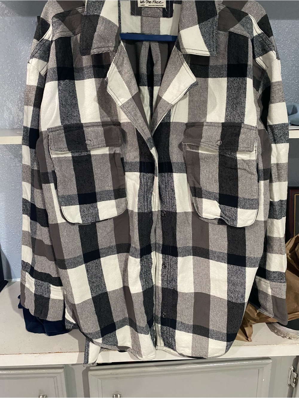 We The Free Black, White & Gray Plaid Shirt Jacket